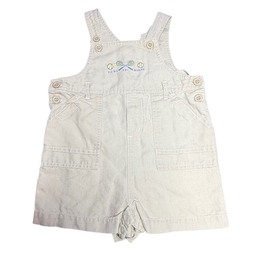 Vintage? Overalls Romper Tennis Embroidery Outfit Cotton Linen 24M